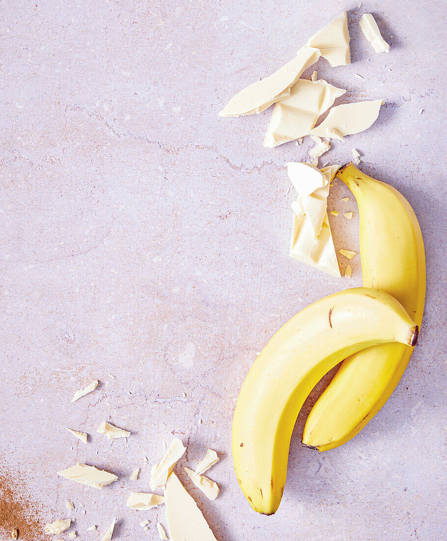 Ingredients for banana bread: bananas and white chocolate