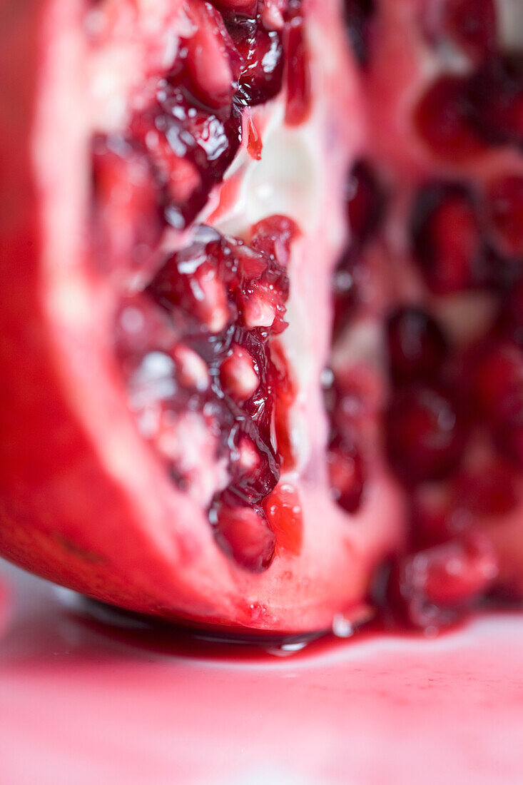 Extreme close up of a pomegranate