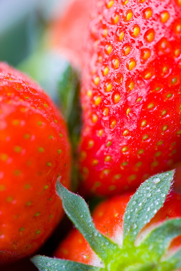 Extreme close up of strawberries