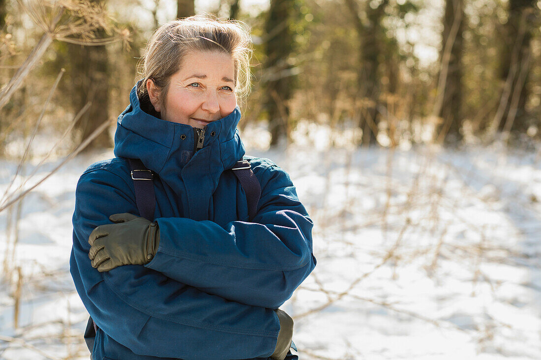 Portrait of Woman on Snow covered Field