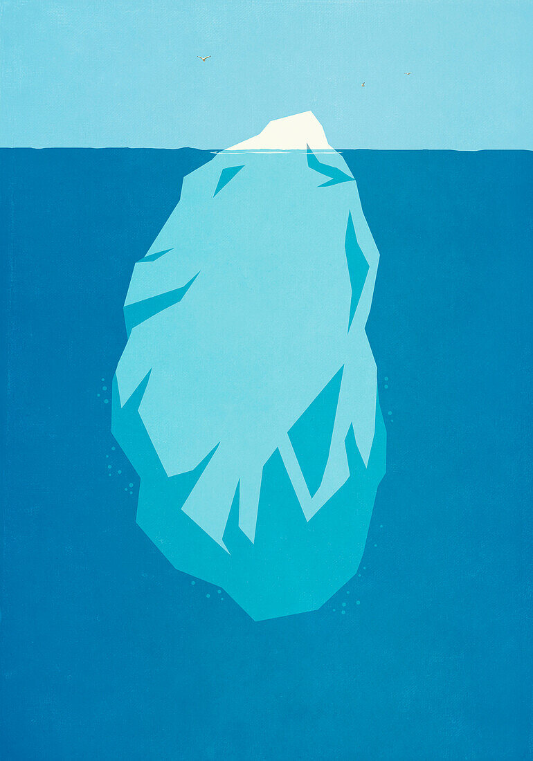 Large underwater iceberg in blue ocean