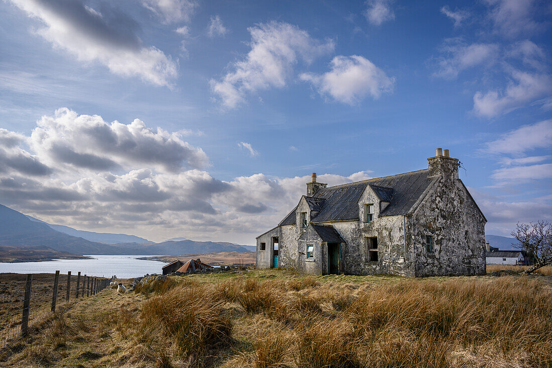 Abandoned house at Arivuaich, overlooking Loch Shiphoirt,Isle of Lewis and Harris, Outer Hebrides, Scotland.