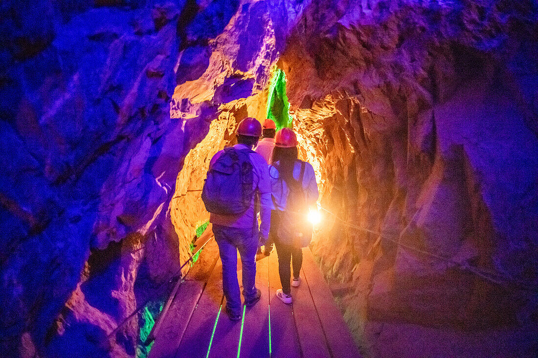 Tour group exploring the Ojuela goldmine.