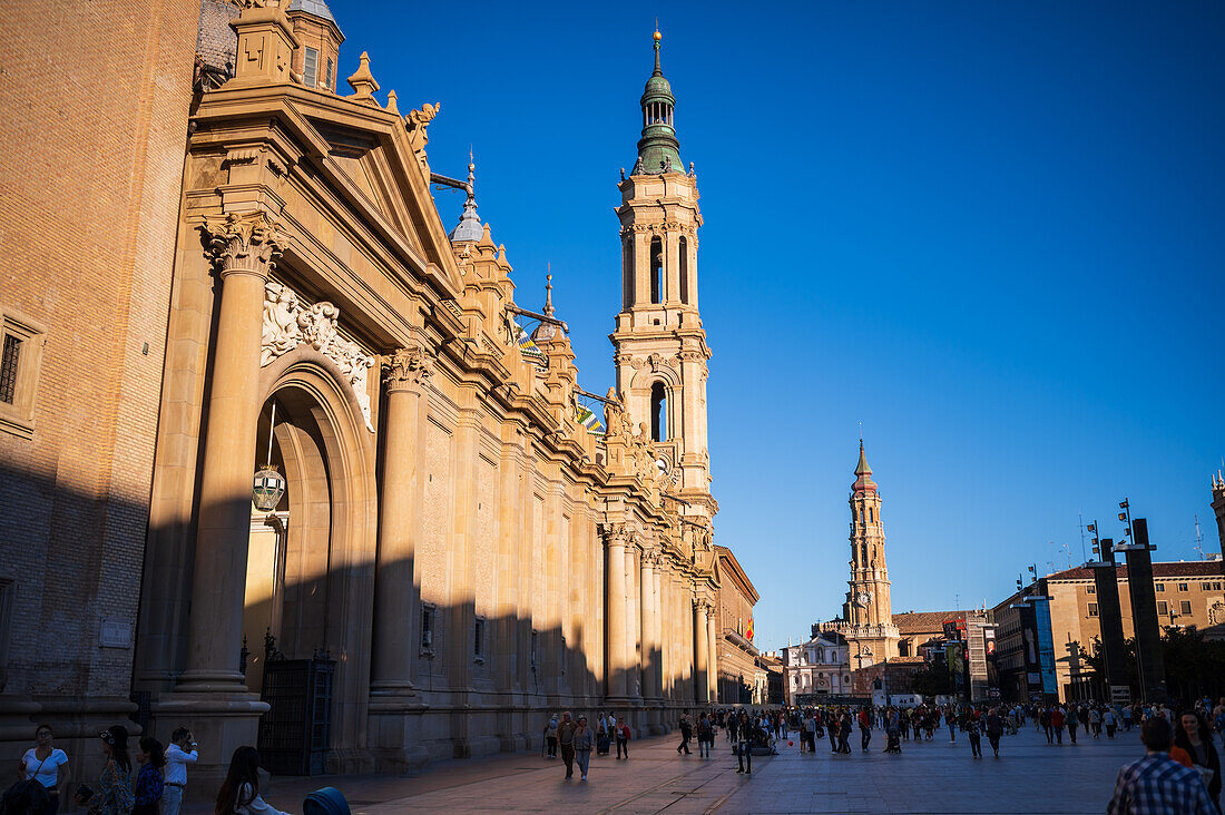 Cathedral-Basilica of Our Lady of the Pillar at sunset, Zaragoza, Spain