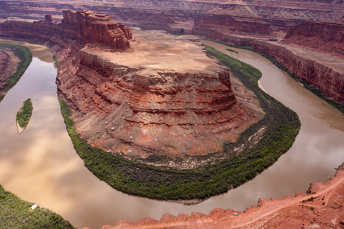 The Gooseneck of the Colorado River by the Shafer Trail near Moab, Utah. The area inside the Gooseneck is the northernmost part of the Bears Ears National Monument. Note: The drone was flown legally outside the boundaries of the monument.