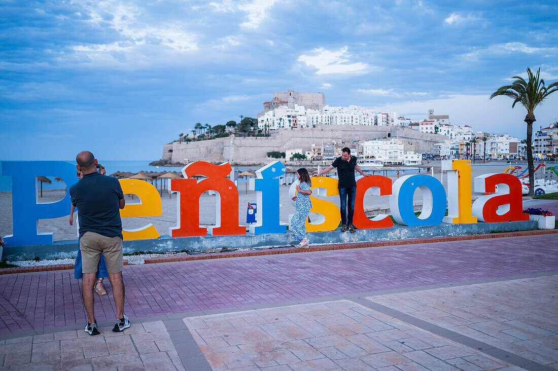 Beach promenade in Peñiscola, Castellon, Valencian Community, Spain