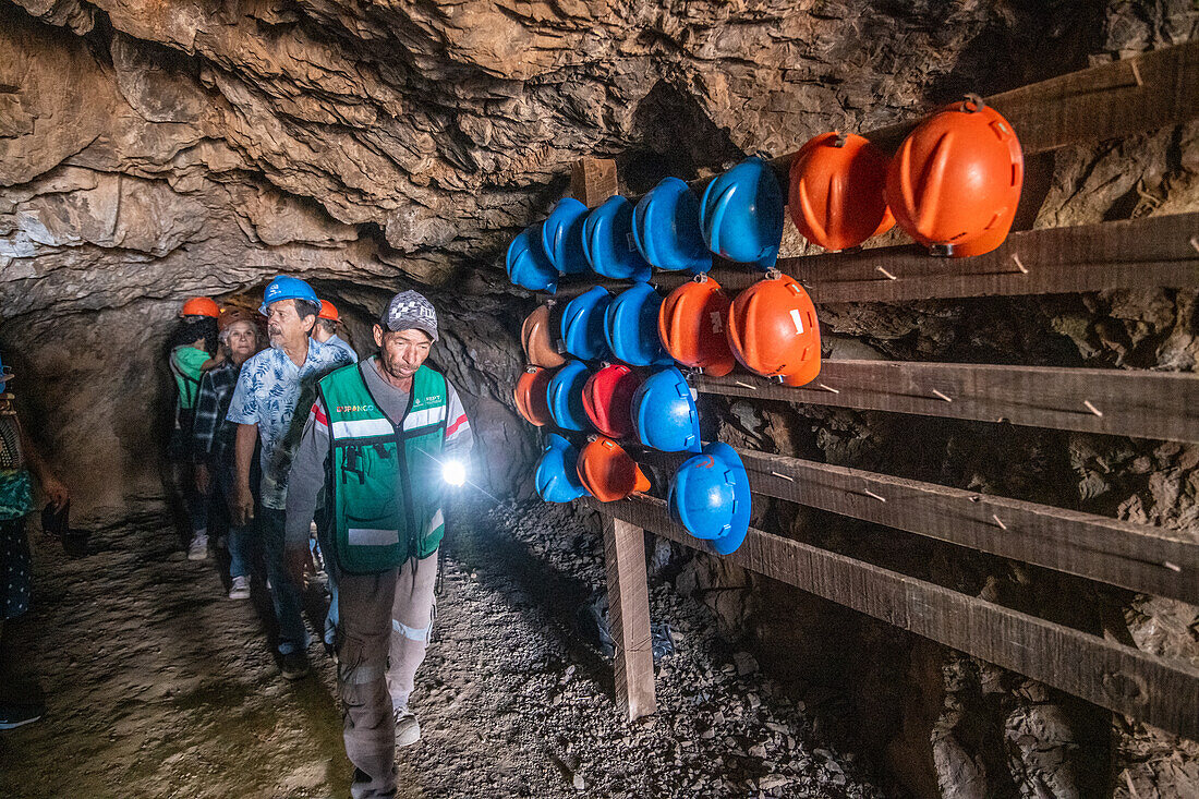 Tour group exploring the Ojuela goldmine.