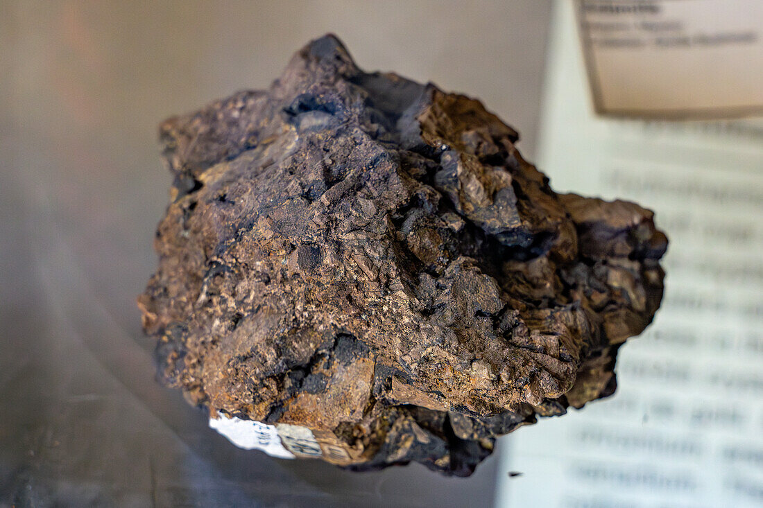 A specimen of Cinnabar in the Museum of Paleolontolgy at Brigham Young University, Provo, Utah.