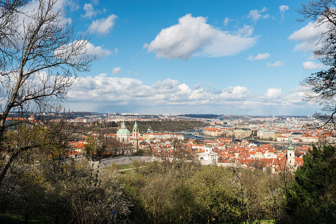 View of historical centre of Lesser and Old Towns from Petrin Hill, Lesser Town, Prague, Czechia, Europe