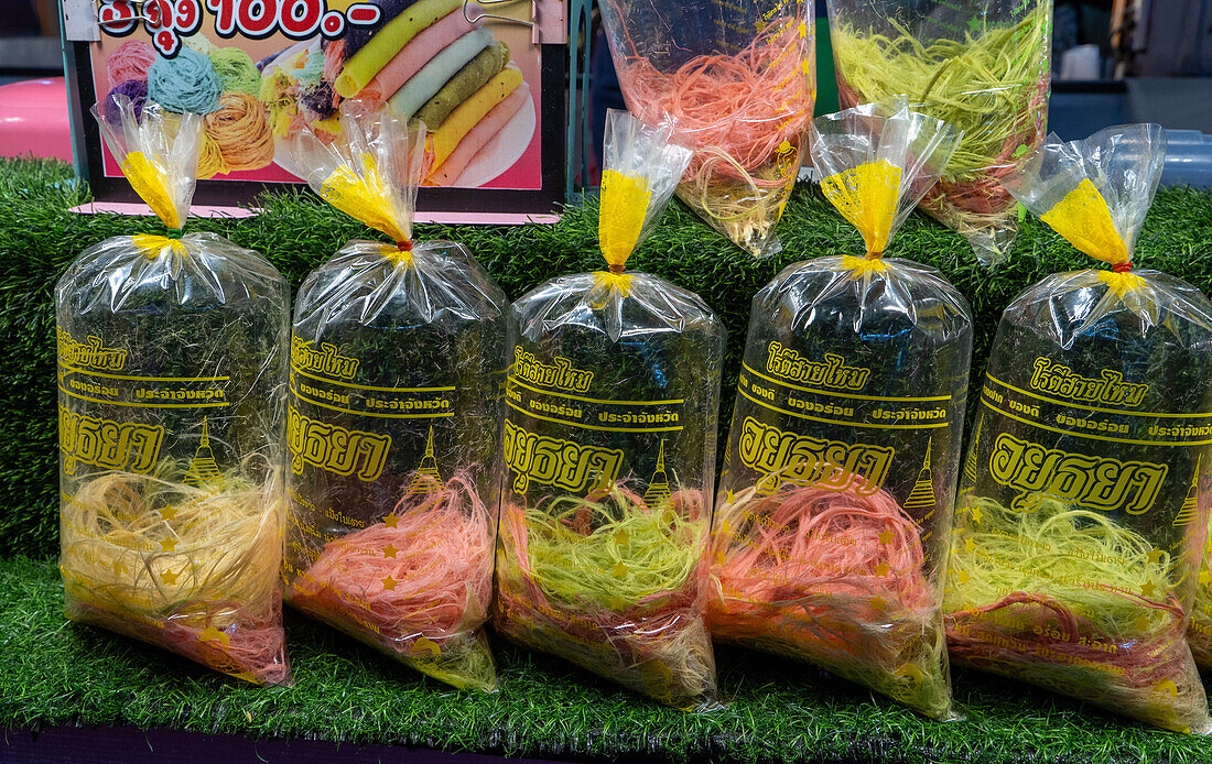 Tropical fruit juices for sale at a market stall, Chiang Mai, Thailand, Southeast Asia, Asia