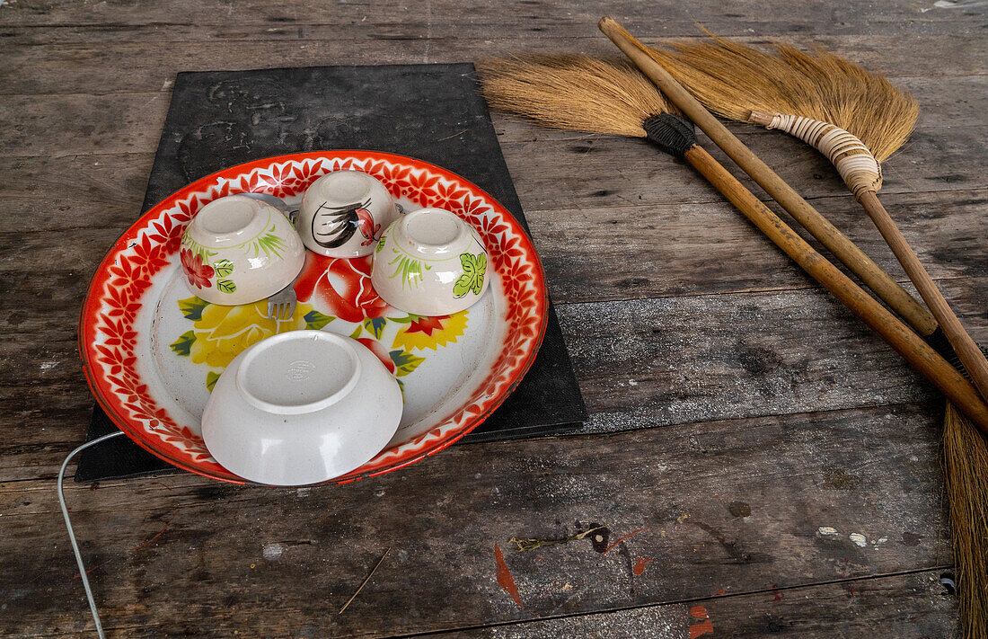 Table in a cafe in the town of Lampang, Chiang Mai province, northern Thailand, Southeast Asia, Asia