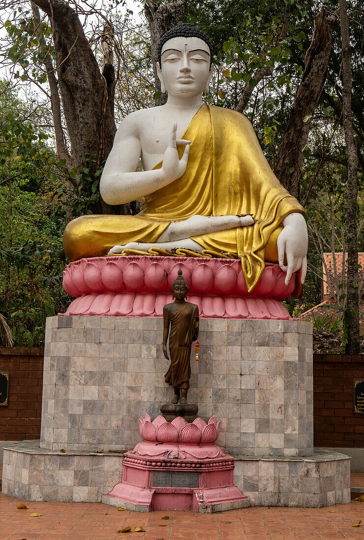 Seated Buddha statue, Wat Pa Daeng Buddhist temple in the forest above Chiang Mai, Thailand, Southeast Asia, Asia