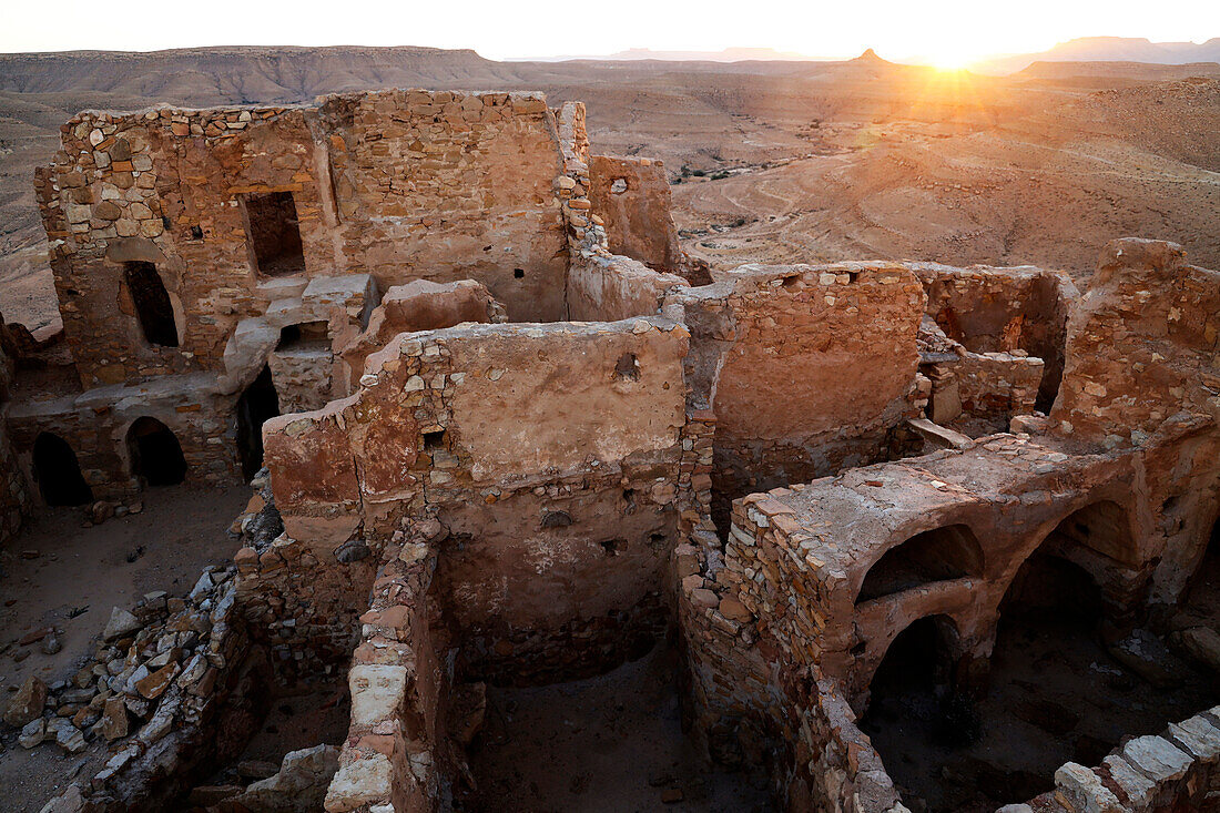 A remote Ksar (fortified granary), Tataouine region, southern Tunisian desert, Tunisia, North Africa, Africa