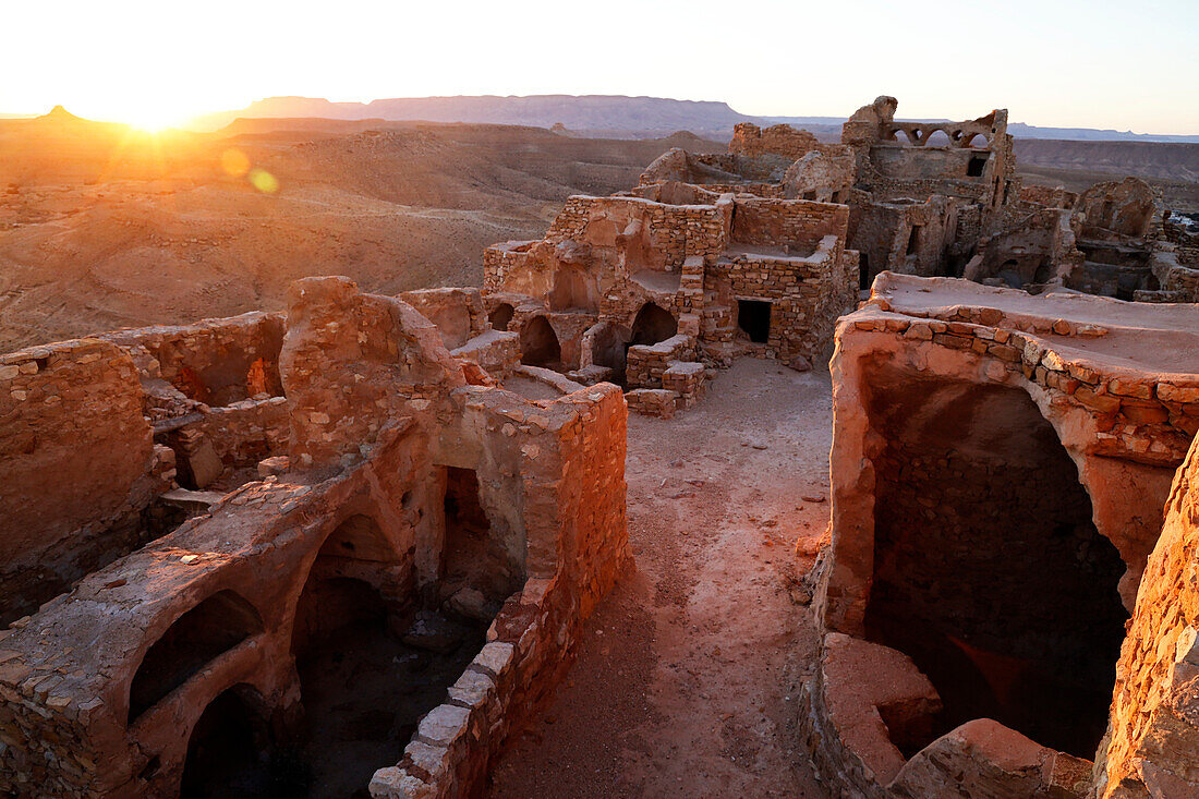 A remote Ksar (fortified granary), Tataouine region, southern Tunisian desert, Tunisia, North Africa, Africa