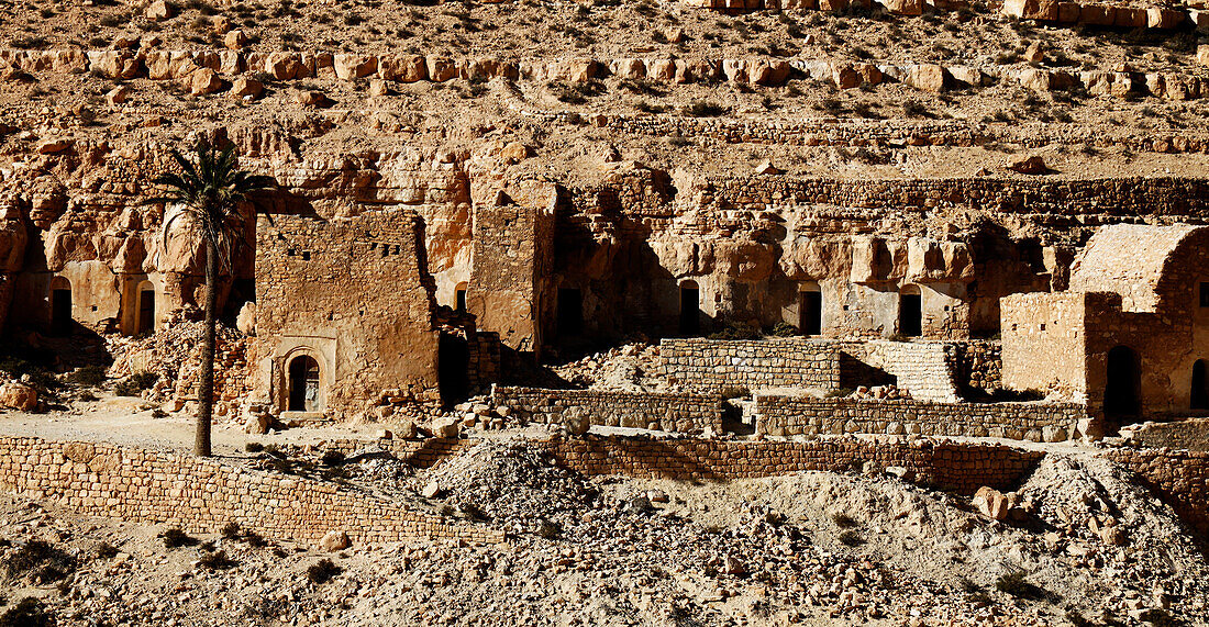 The ruins of Berber troglodyte structures, Tataouine region, southern Tunisia, North Africa, Africa