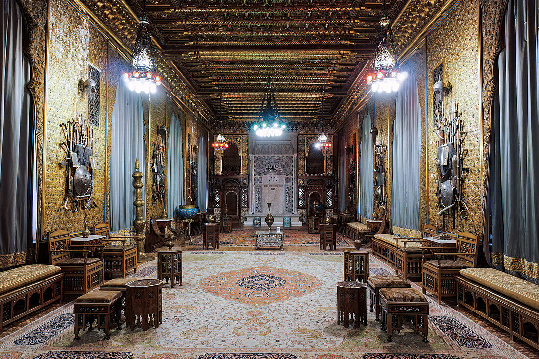 Interior decoration of the Moorish Salon where Hispanic and North-African elements are combined, Peles Castle, Sinaia, Romania, Europe