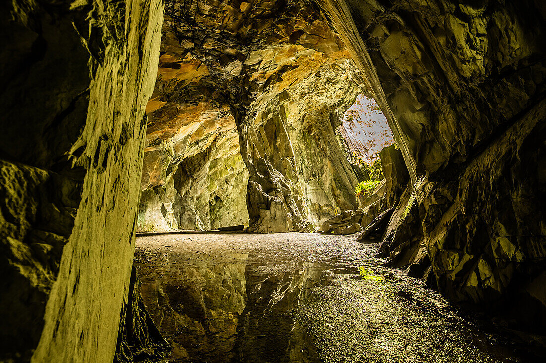 Reflections from Cathedral Cavern, Little Langdale Valley, Lake District, Cumbria, England, United Kingdom, Europe