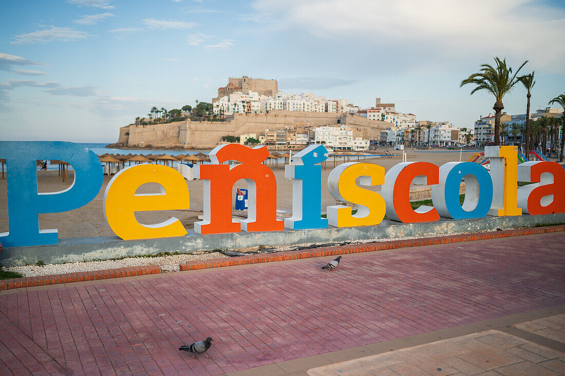 Beach promenade in Peñiscola, Castellon, Valencian Community, Spain