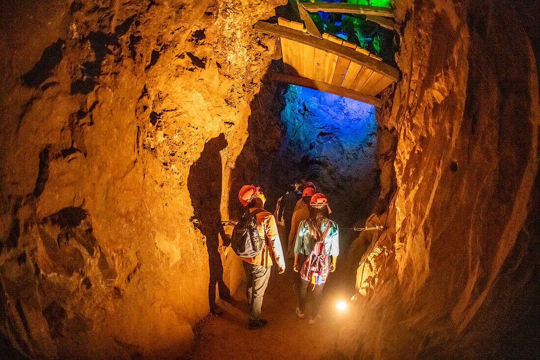 Tour group exploring the Ojuela goldmine.