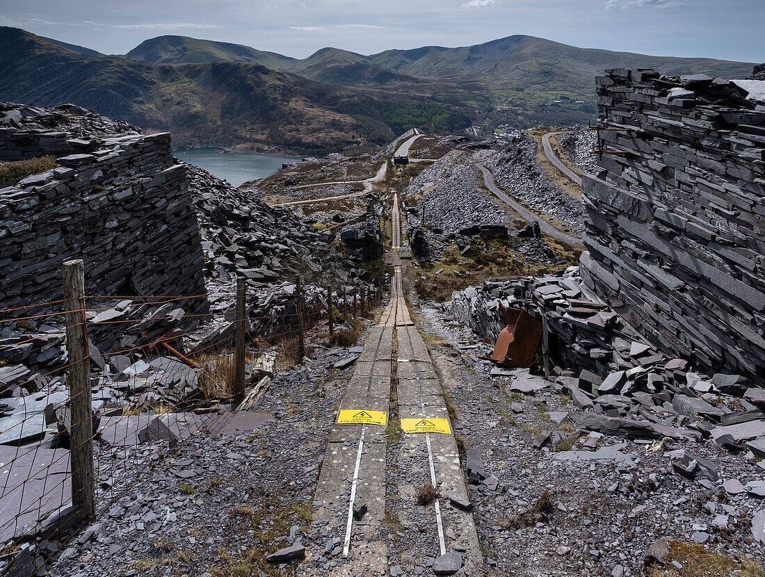 Disused Incline and Slate Spoil, Dinorwig Slate Quarry, Snowdonia National Park (Eryri), North Wales, United Kingdom, Europe