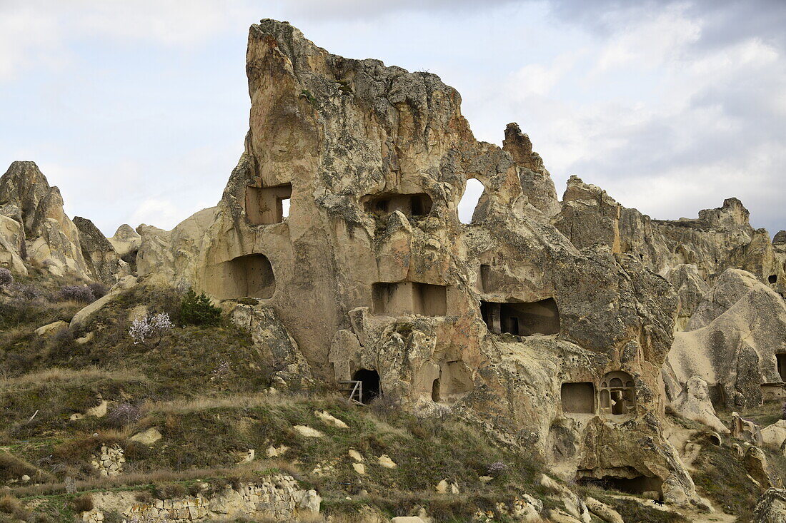 Rock formations and cave houses in Goreme, Cappadocia, Anatolia, Turkey, Asia Minor, Asia