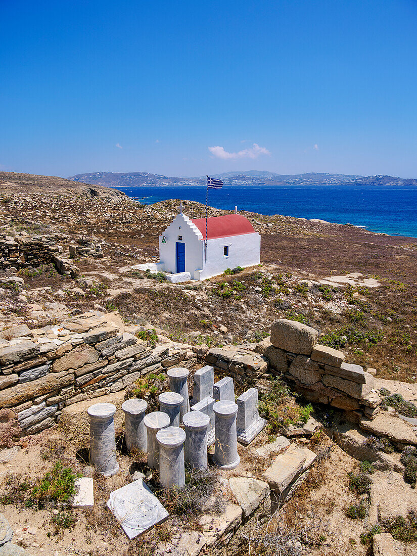 Kapelle im Stadionviertel, Archäologische Stätte von Delos, UNESCO-Welterbe, Insel Delos, Kykladen, Griechische Inseln, Griechenland, Europa