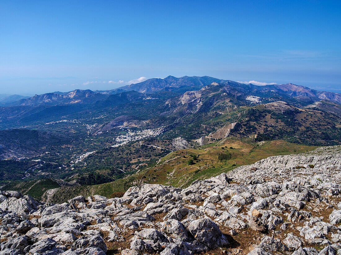 Landscape seen from the peak of Mount Zas (Zeus), Naxos Island, Cyclades, Greek Islands, Greece, Europe