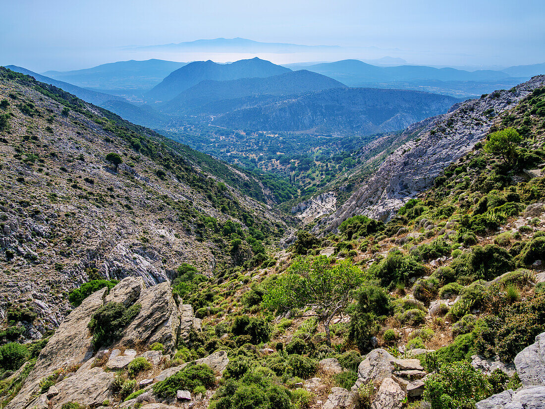 Landscape seen from the slope of Mount Zas (Zeus), Naxos Island, Cyclades, Greek Islands, Greece, Europe