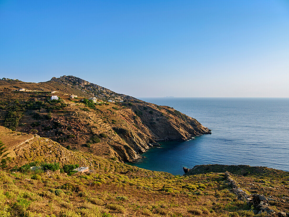 Blick auf das Dorf Faraklo bei Sonnenaufgang, Insel Naxos, Kykladen, Griechische Inseln, Griechenland, Europa