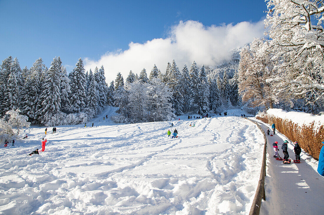 Wintertime with big snow in the Bavarian Alps, Garmish-Partenkirchen, Germany, Europe