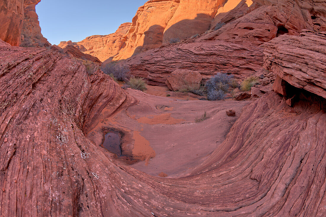 View from below the cliffs of the spur canyon just north of the main overlook of Horseshoe Bend, Arizona, United States of America, North America