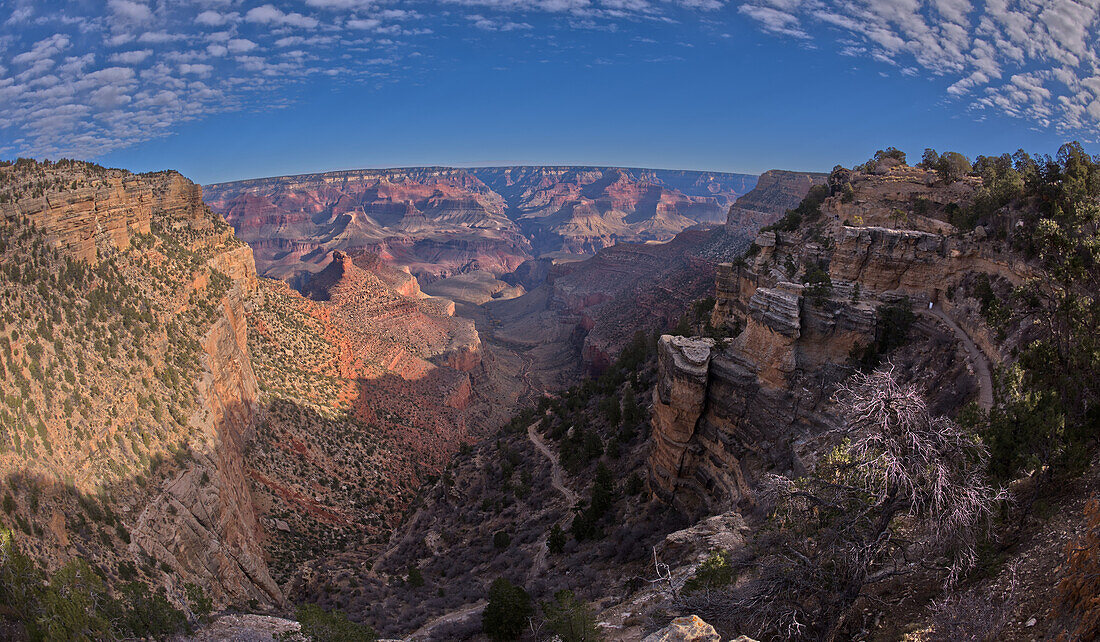 Bright Angel Trail am Grand Canyon South Rim vom Trailview Overlook an der Hermit Road aus gesehen, Grand Canyon, UNESCO-Weltnaturerbe, Arizona, Vereinigte Staaten von Amerika, Nordamerika