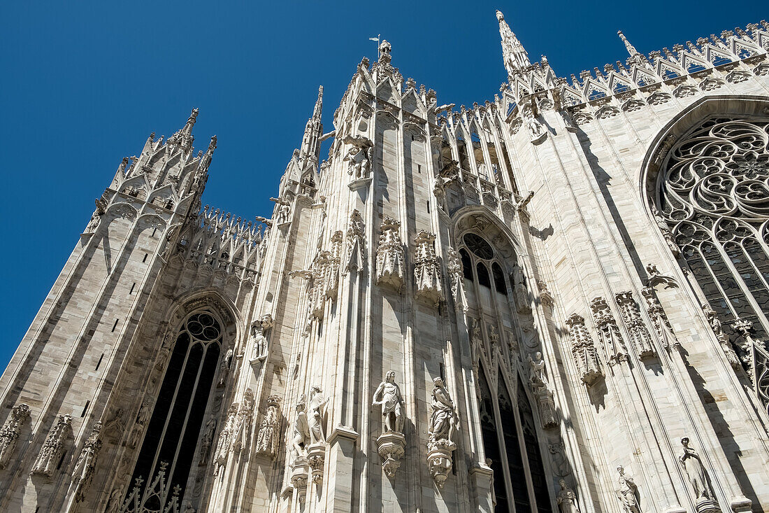 Architectural detail of Milan Cathedral (Duomo di Milano), dedicated to the Nativity of St. Mary, seat of the Archbishop, Milan, Lombardy, Italy, Europe