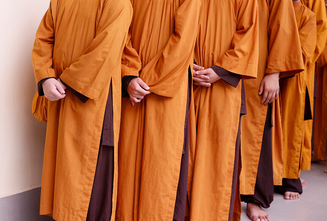 Entrance procession of monks, Buddhist ceremony, Phuoc Hue Buddhist Pagoda, Vietnam, Indochina, Southeast Asia, Asia