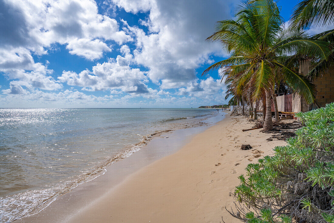 Blick auf Strand bei Puerto Morelos, Karibikküste, Halbinsel Yucatan, Mexiko, Nordamerika