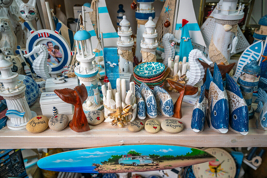 View of souvenirs and ornaments exhibit at Knysna Waterfront, Knysna, Western Cape Province, South Africa, Africa