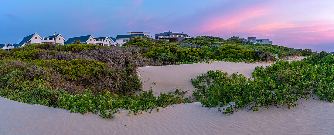 View of beach houses at sunrise, Cape St. Francis, Eastern Cape Province, South Africa, Africa