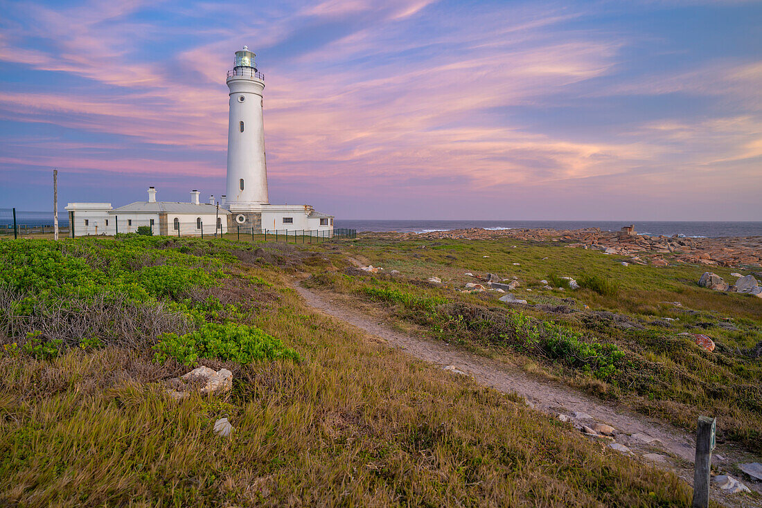 View of Seal Point Lighthouse at sunset, Cape St. Francis, Eastern Cape Province, South Africa, Africa