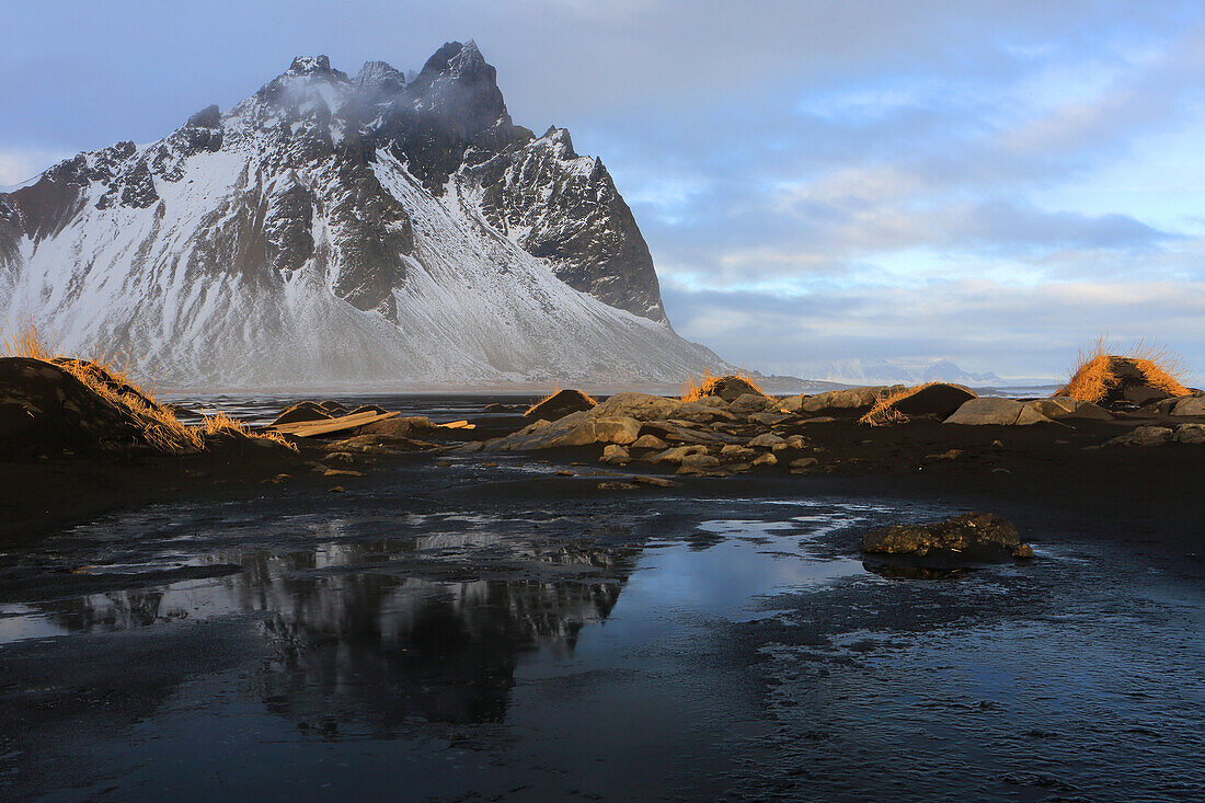 Vestrahorn Mountain and Stokksnes beach, south east Iceland, Polar Regions