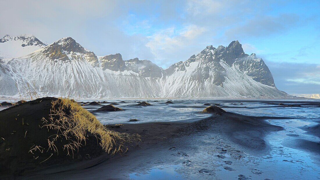 Vestrahorn Mountain and Stokksnes beach, south east Iceland, Polar Regions