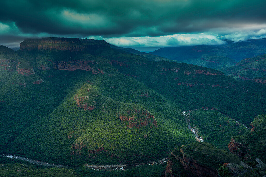 View of moody skies over the Blyde River Canyon, Province of Mpumalanga, South Africa, Africa