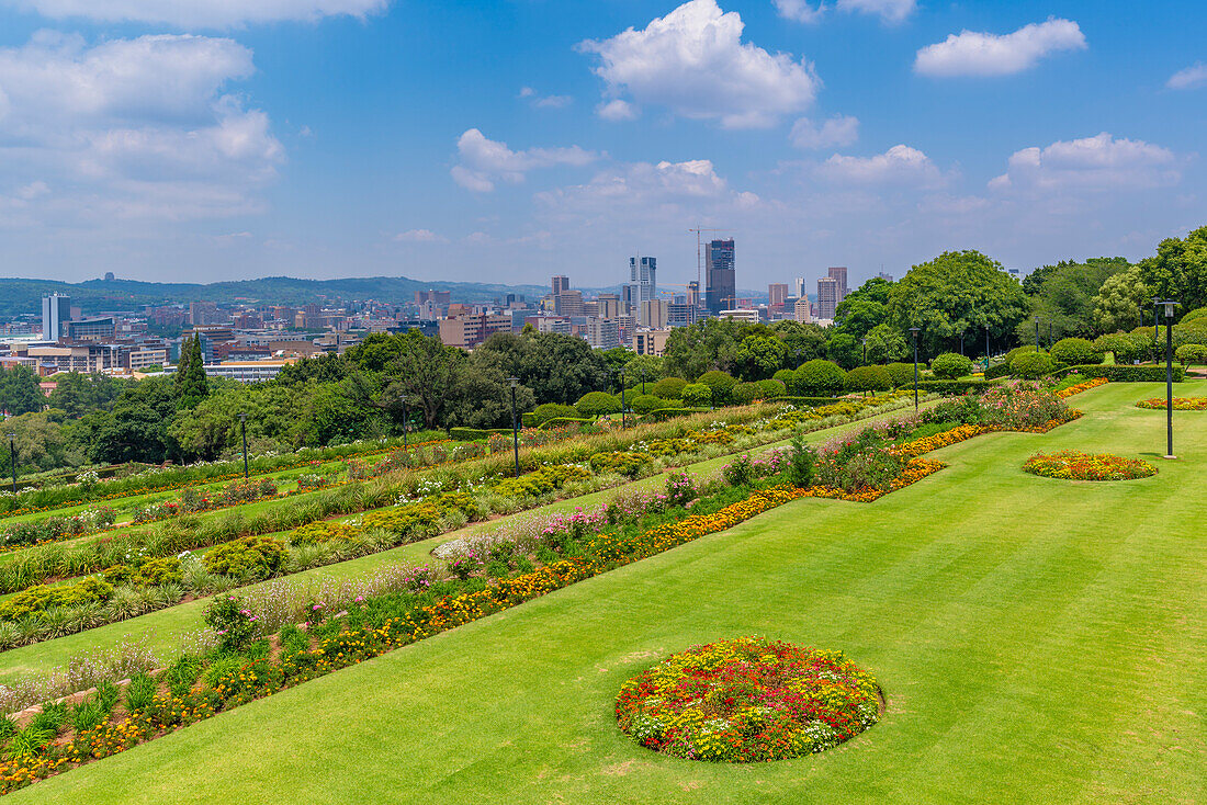 View of Pretoria skyline and Union Buildings Gardens from Union Buildings, Pretoria Central, Pretoria, South Africa, Africa