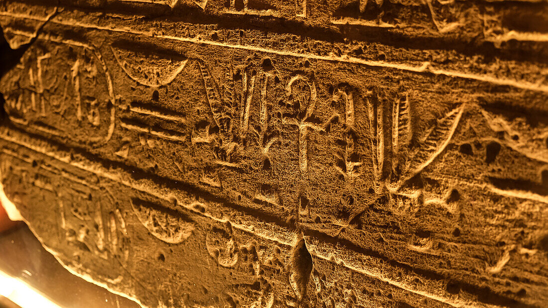 Interior of the ancient Nubian Temple of Debod, dismantled as part of the International Campaign to Save the Monuments of Nubia, rebuilt in Parque de la Montana, Madrid, Spain, Europe