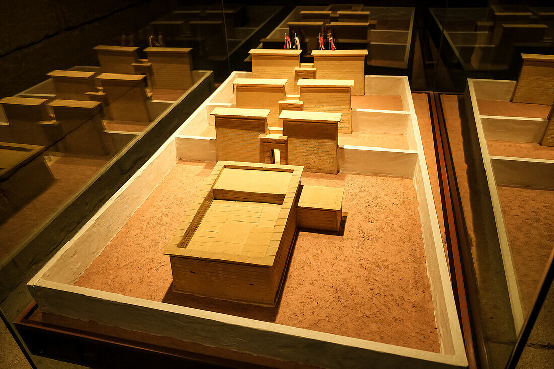 Interior of the ancient Nubian Temple of Debod, dismantled as part of the International Campaign to Save the Monuments of Nubia, rebuilt in Parque de la Montana, Madrid, Spain, Europe