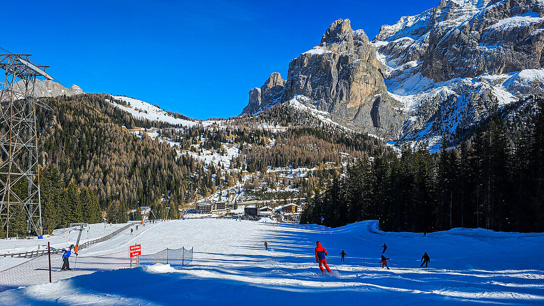 Ski slopes at the Sella Ronda, Dolomites, Italy, Europe