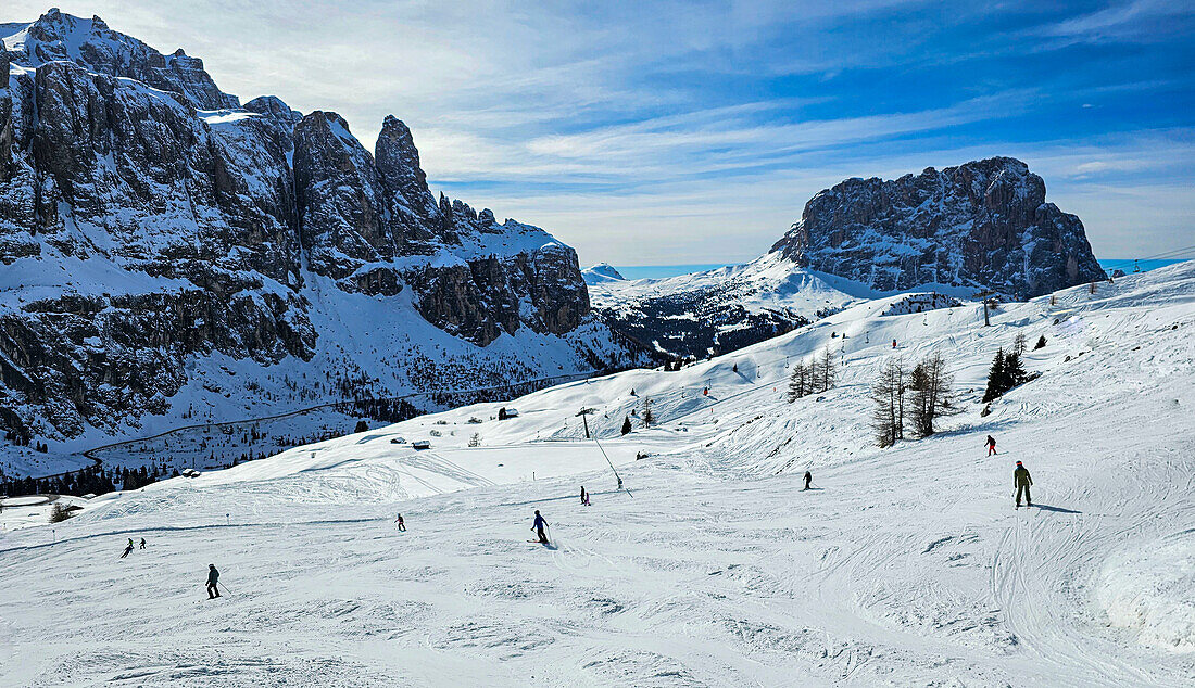 Ski slopes at the Sella Ronda, Dolomites, Italy, Europe