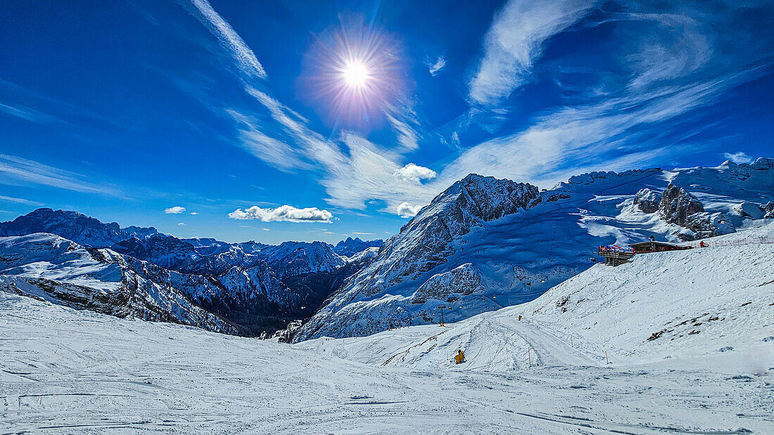 Snowy winter landscape, Dolomites, Italy, Europe