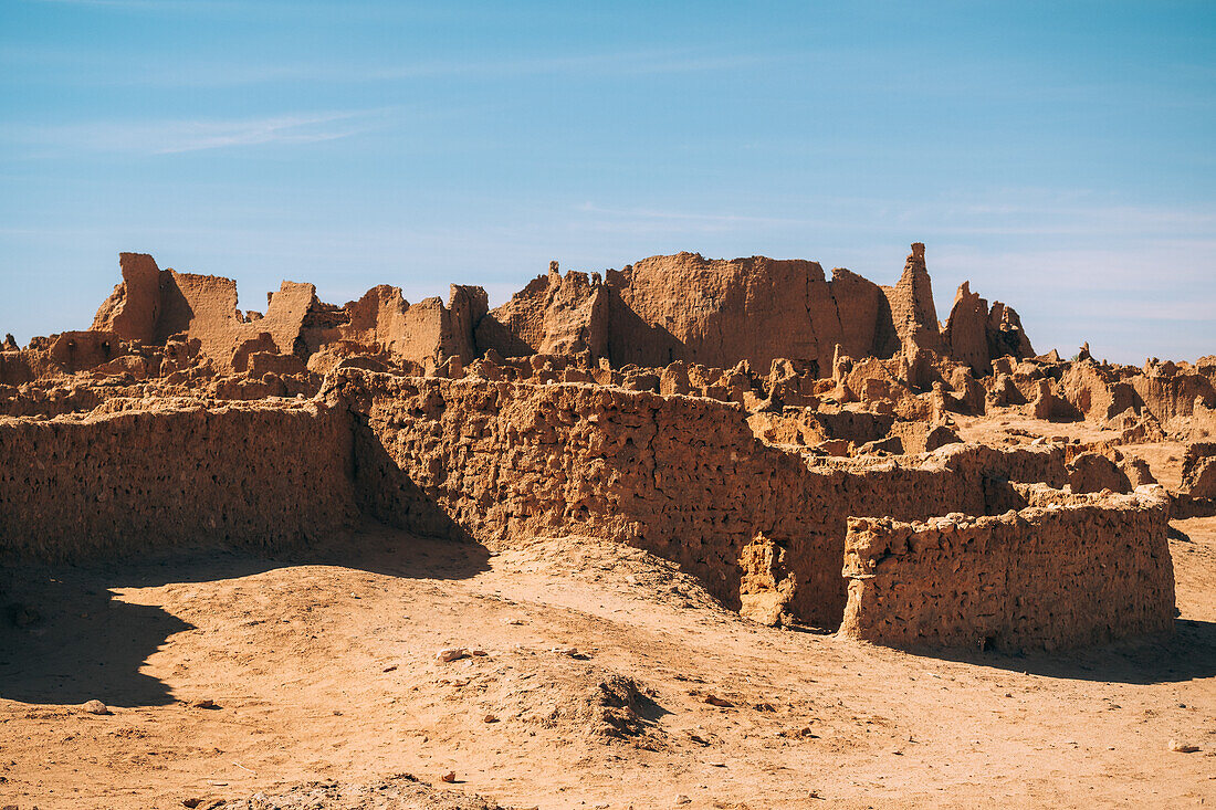 Ruinen des antiken Dorfes Germa, Hauptstadt des Garamantenreichs, in der Region Fezzan, Libyen, Nordafrika, Afrika