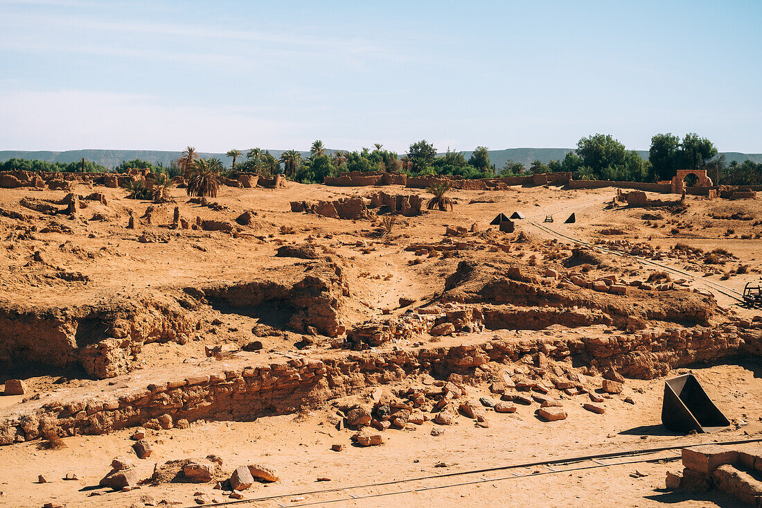 Ruins of the ancient village of Germa, capital of the Garamantes empire, in the Fezzan region, Libya, North Africa, Africa