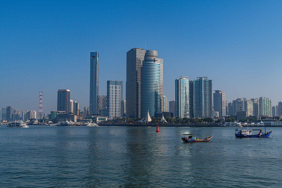 Skyline of Xiamen from Kulangsu International Settlement, Xiamen, Fujian, China, Asia